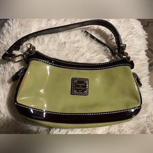 Dooney & Bourke Green Brown Gold Interior Red One Zipper Pocket & Open Pocket